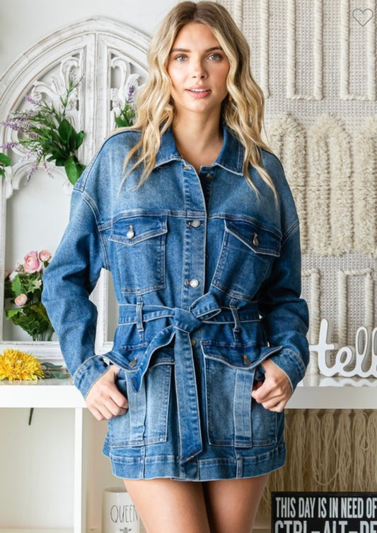 Belted Denim Utility Jacket