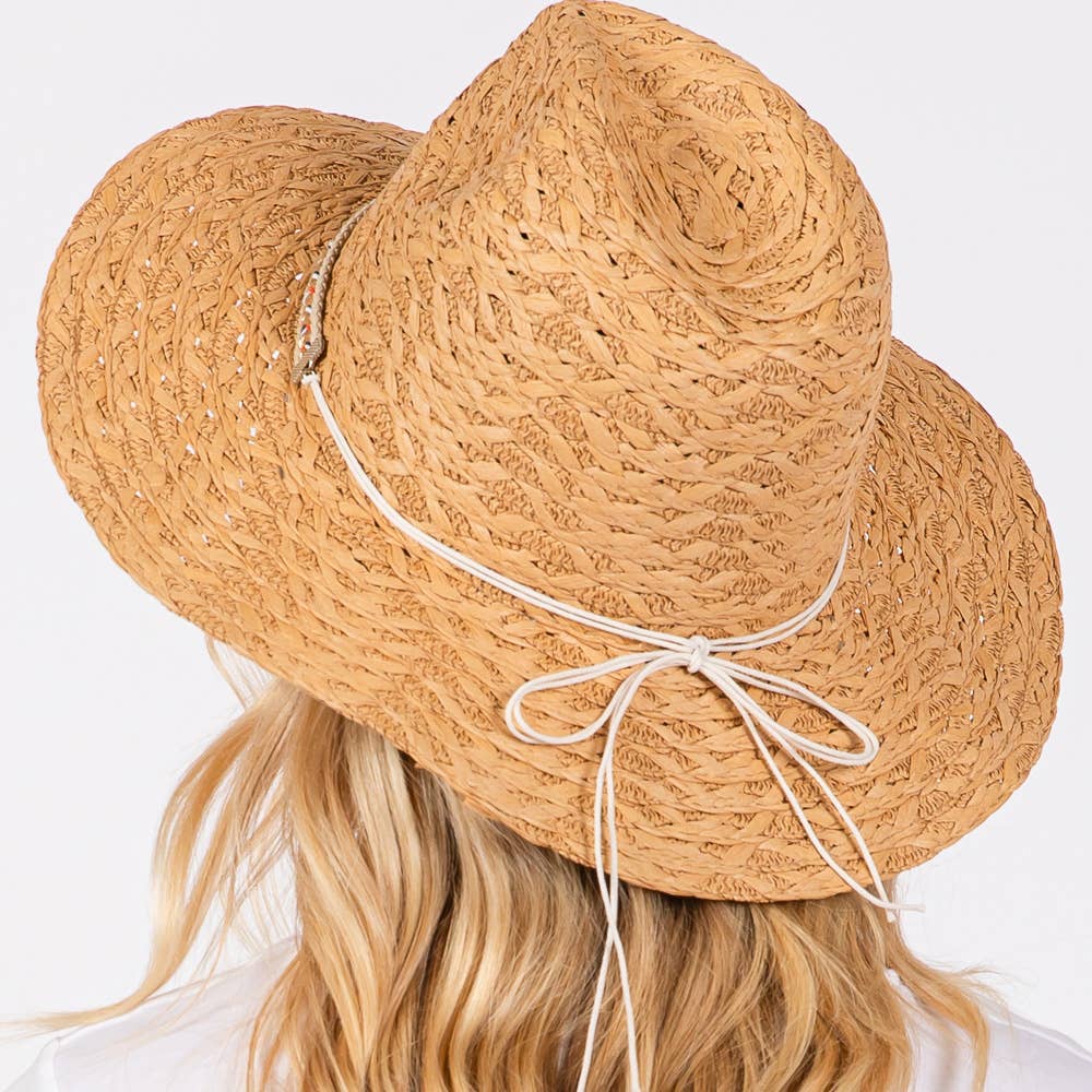 Straw Sun Hat with Straw Braided Evil Eye