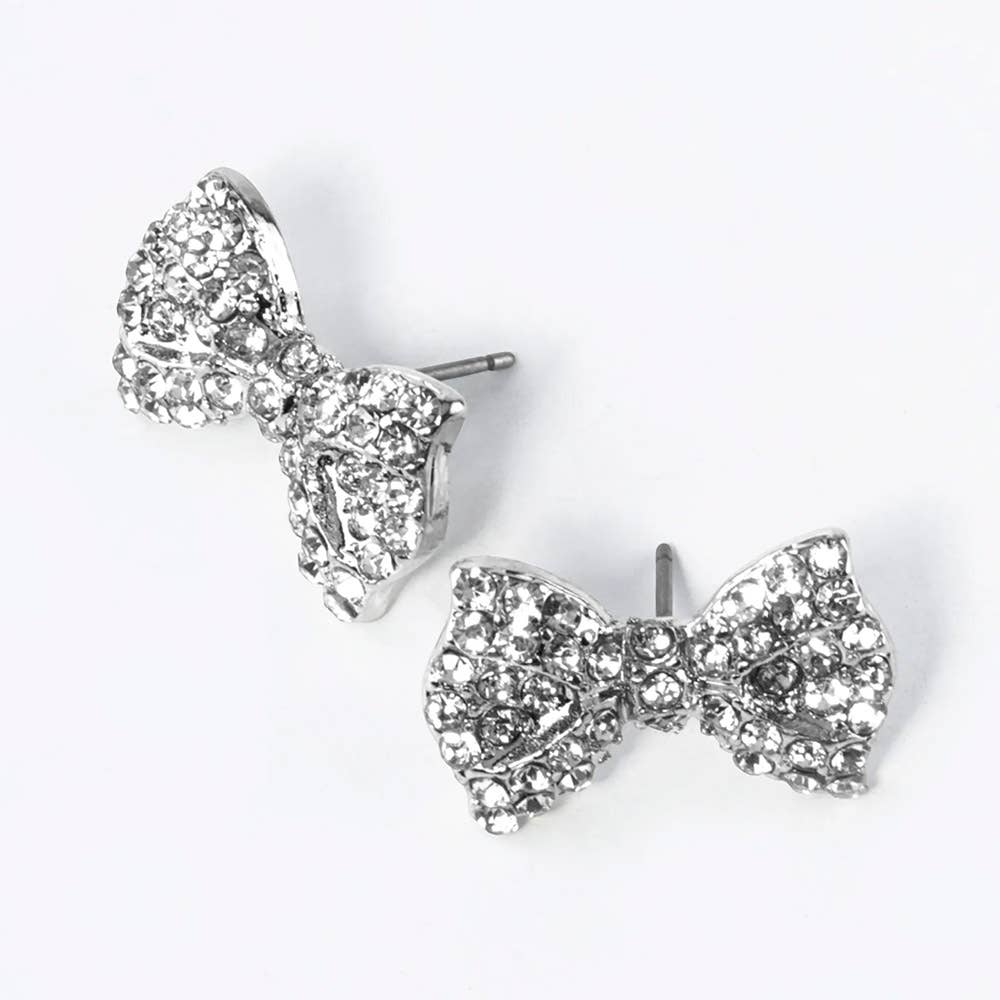 Crystal Rhinestone Bow Stud Earrings: Peridot