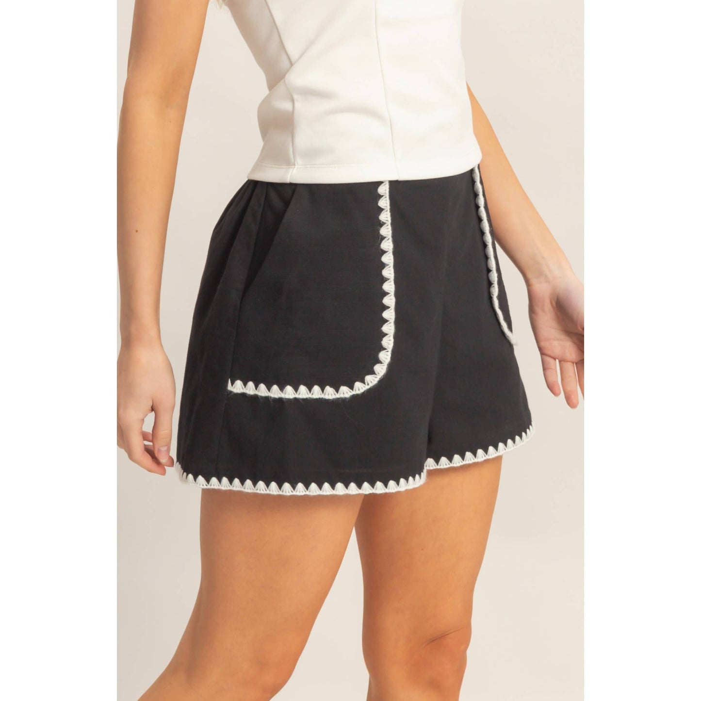 Scallop Trim High-Waisted Shorts