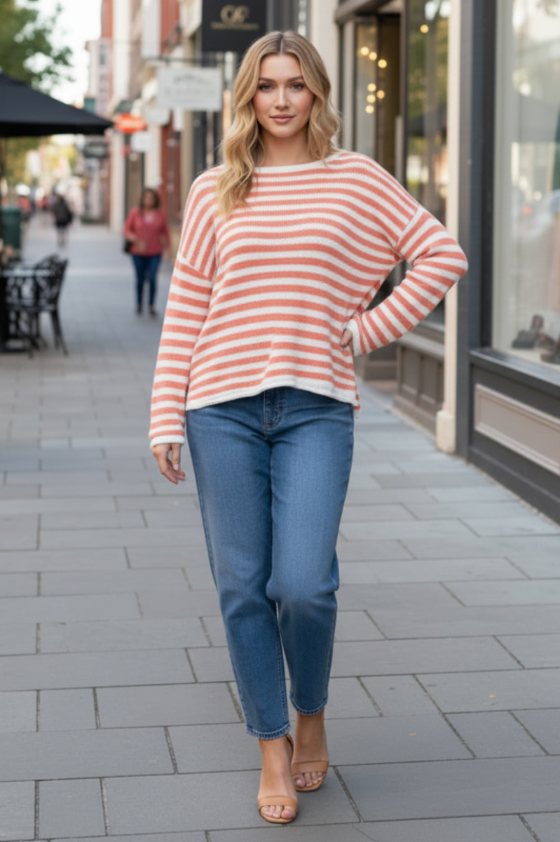 STRIPE ROUND NECK LONG SLEEVE TOP