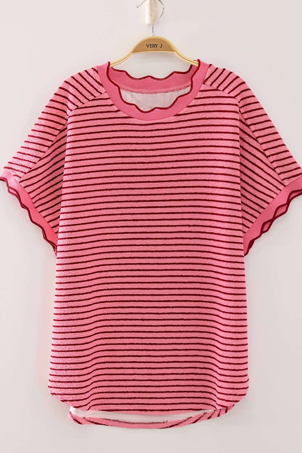 NT12700-Scallop Trim Stripe Knit Top: WHITE STRIPE / S-M-L/2-2-2