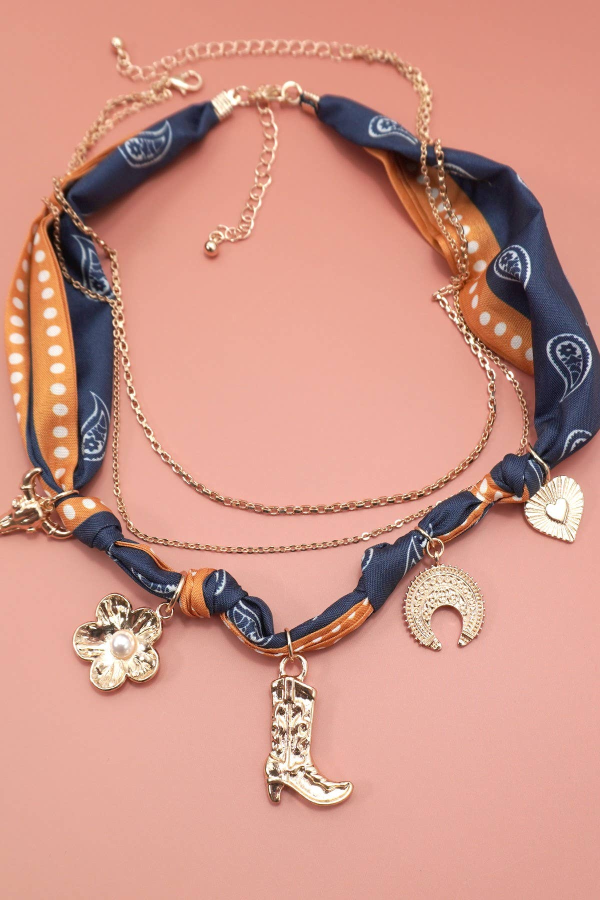 SCARF CHARM NECKLACE NAVY/GOLD