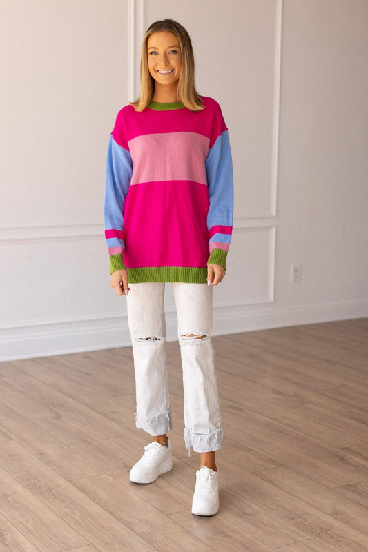 Boldly Striped Oversized Sweater: Multi Color