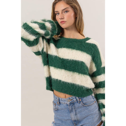 Striped Wool Blend Cropped Sweater