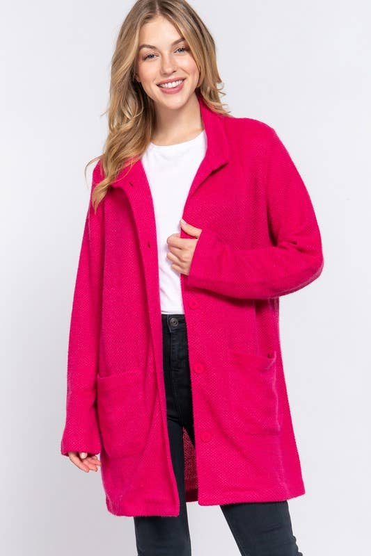 Long Sleeve High Neck Button Down Coat