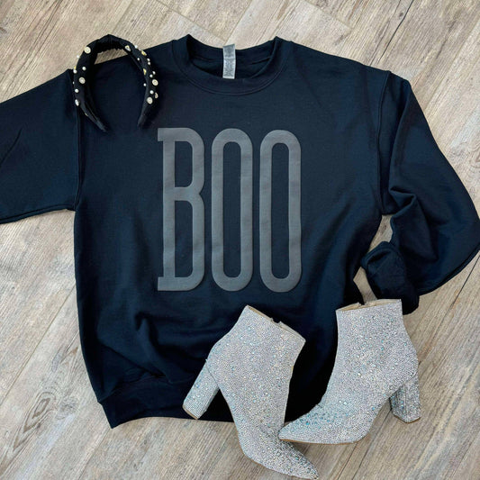 Boo Halloween Puff Black Sweatshirt