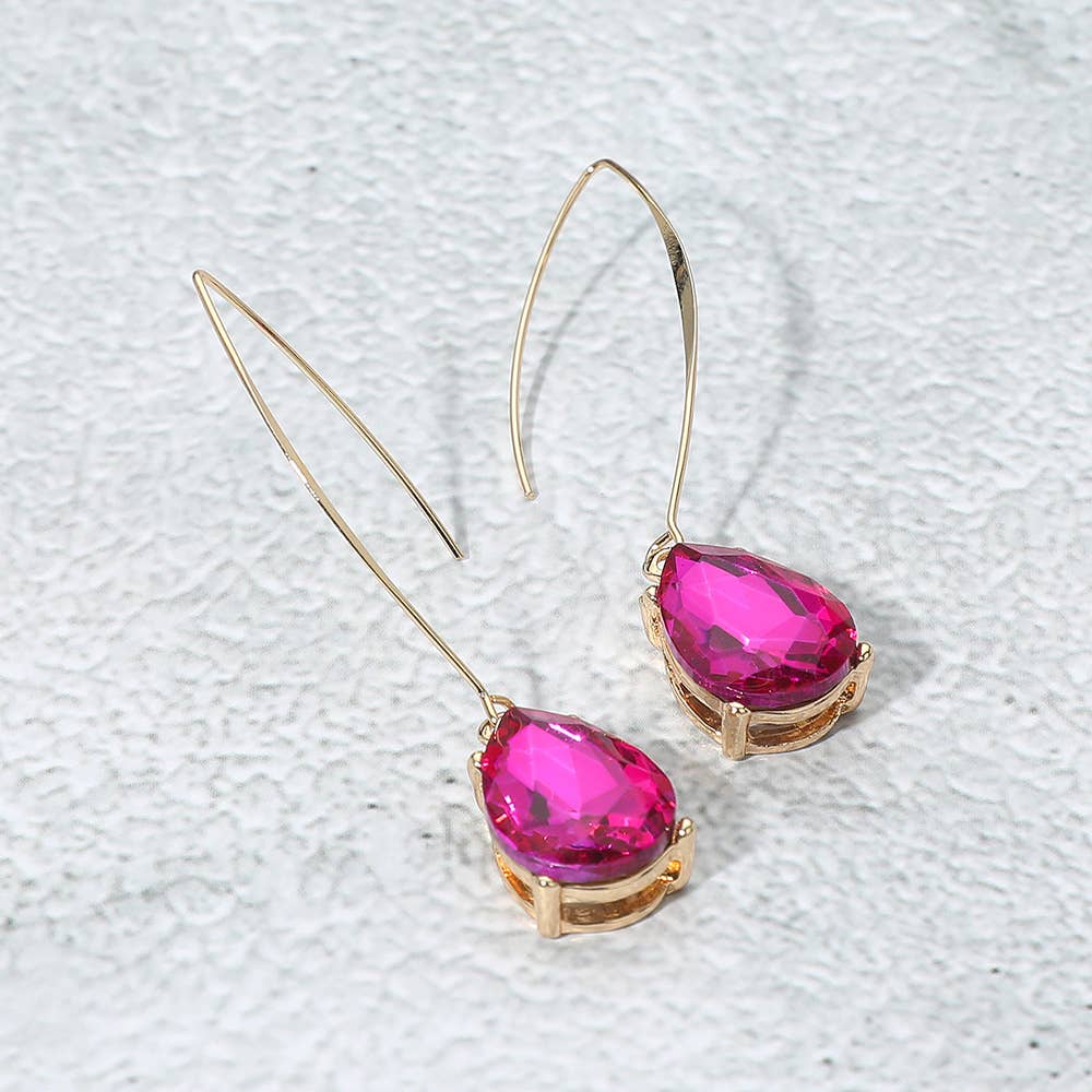 Teardrop Stone Cluster Long Drop Earrings: Red