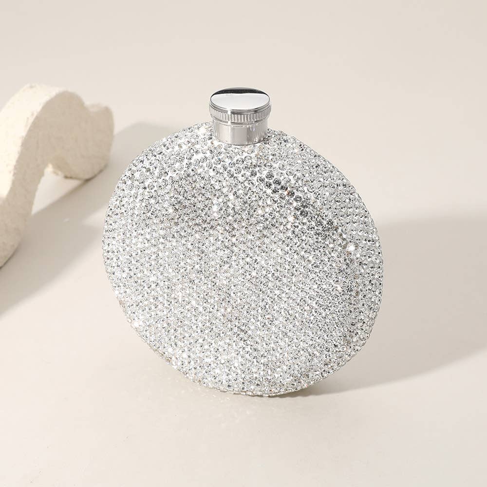 5oz Bling Studded Stainless Steel Round Flask: Clear
