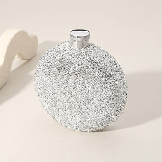 5oz Bling Studded Stainless Steel Round Flask: Clear