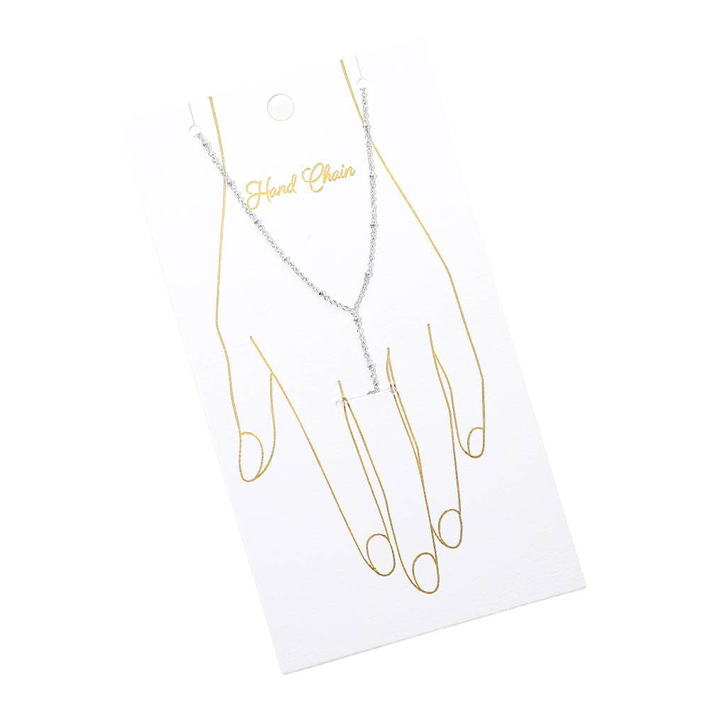 Delicate Beaded Hand Chain Bracelet: Rhodium