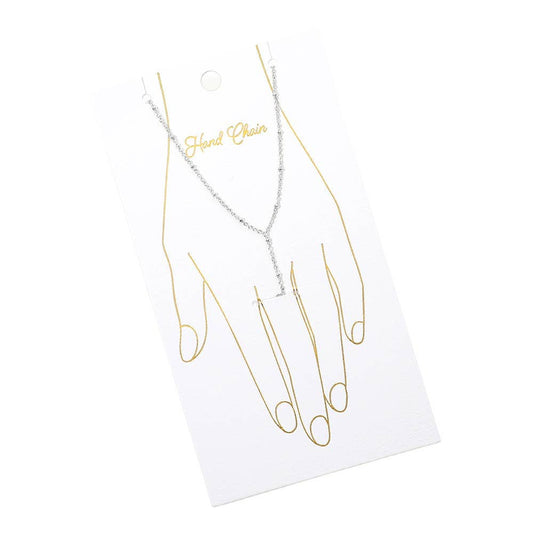 Delicate Beaded Hand Chain Bracelet: Rhodium