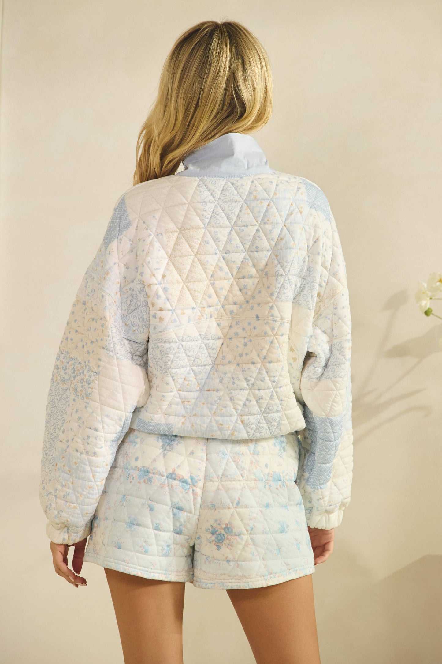 Quilted Contrast printed Quarter Button Sweatshirt