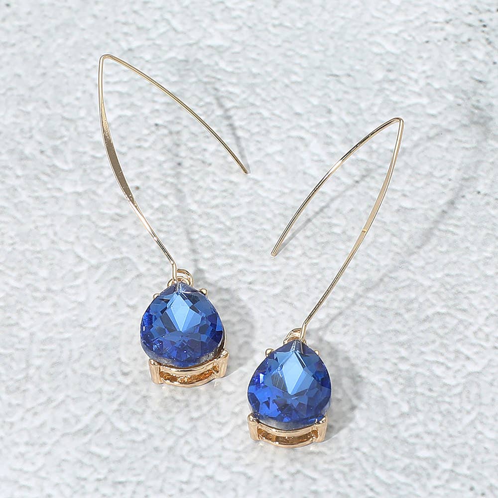 Teardrop Stone Cluster Long Drop Earrings: Red