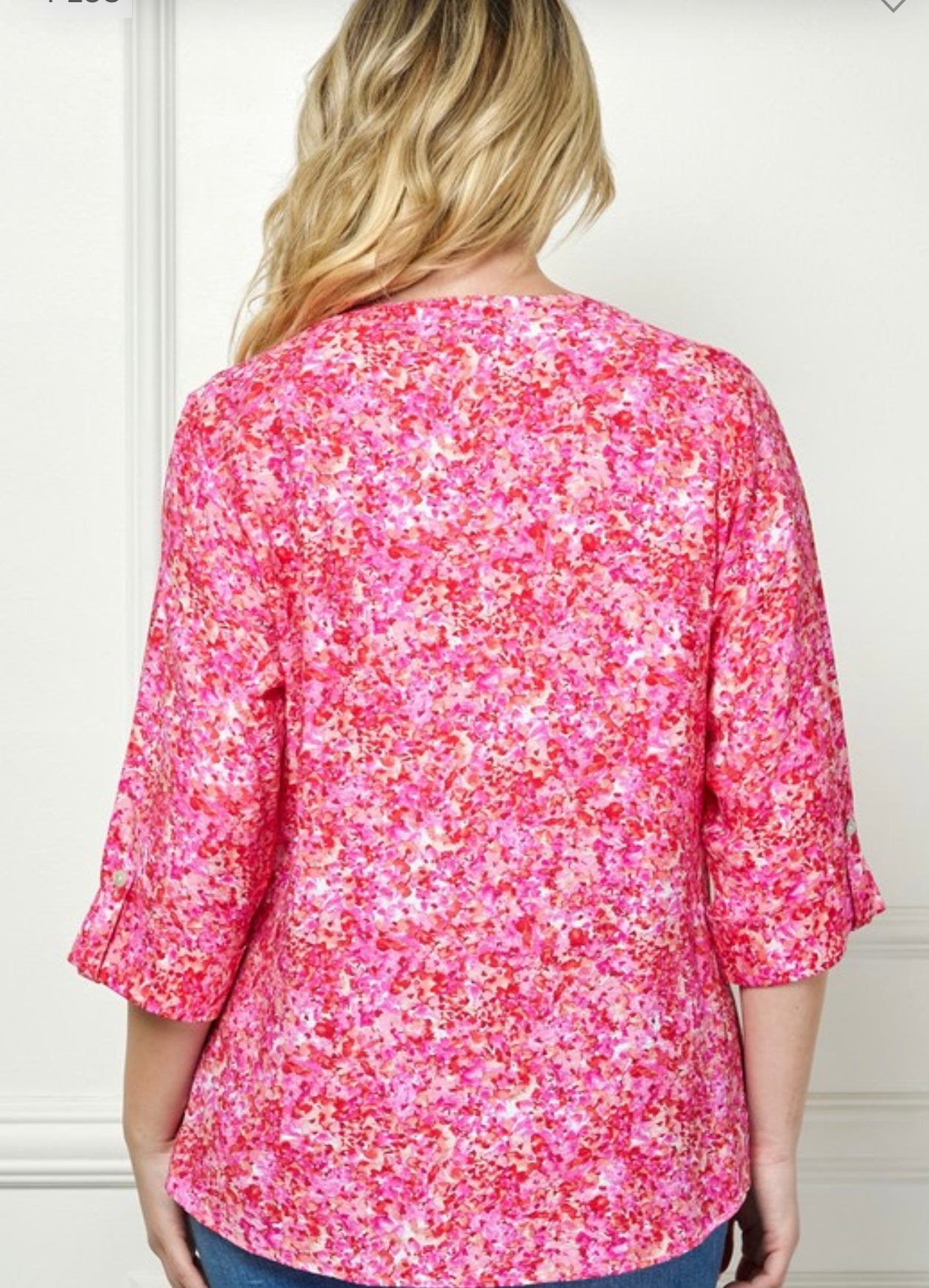 PLUS SIZE MANDARIN COLLAR PLAKET BLOUSE