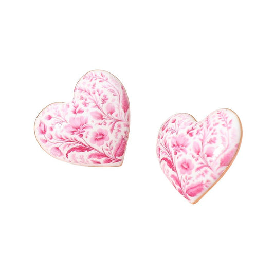 Floral Heart Stud Earrings: Pink