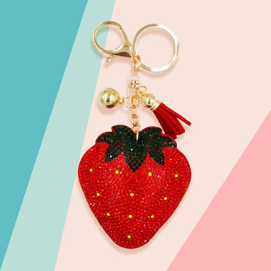 Bling Studded Strawberry Tassel Bag Charm/Keychain