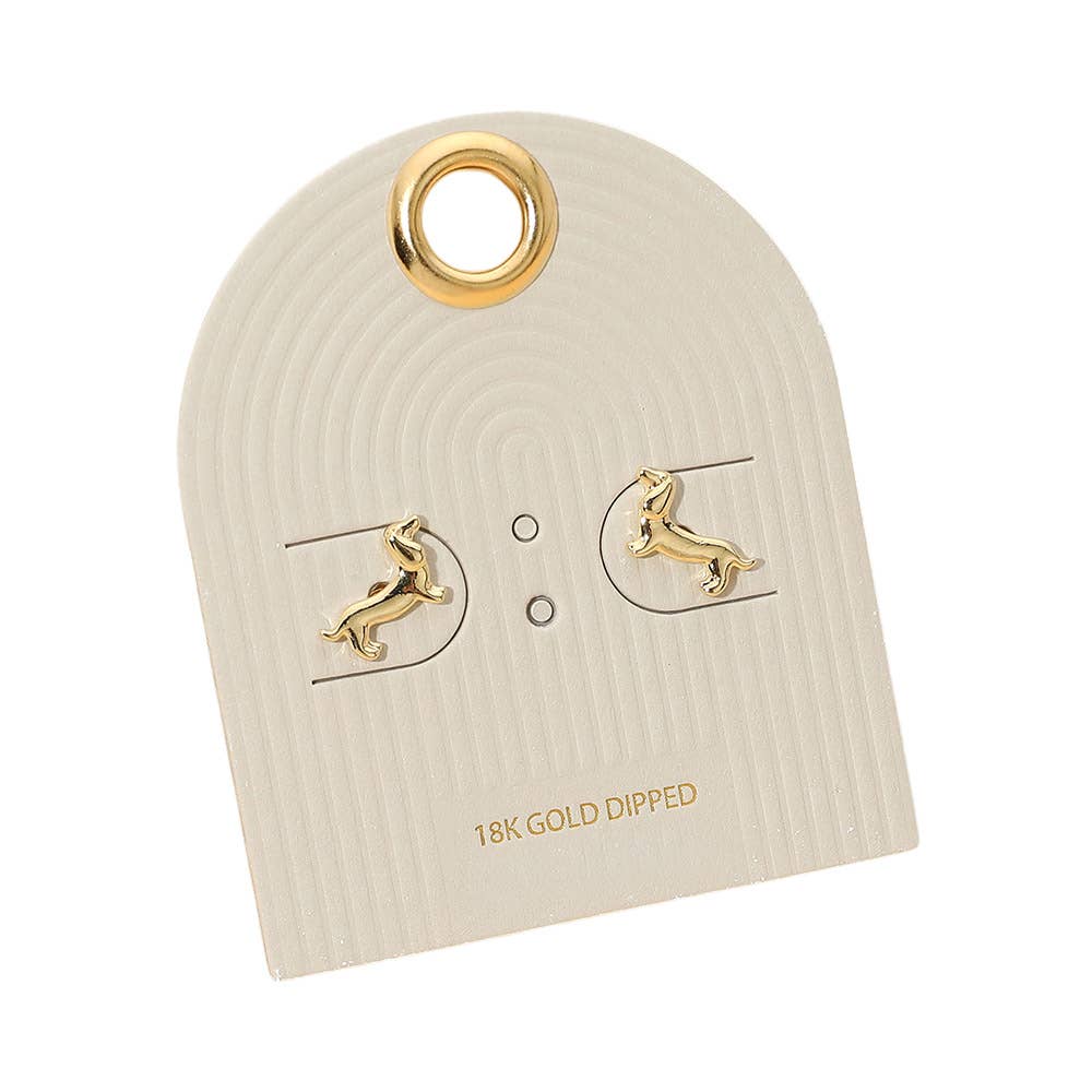 18K Gold Dipped Dachshund Dog Mini Stud Earrings: Silver