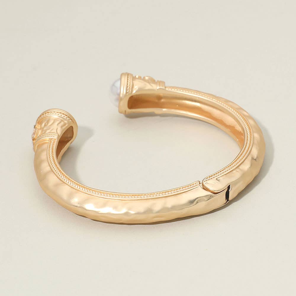 Pearl Tip Accent Hinged Cuff Bracelet: Cream,Gold
