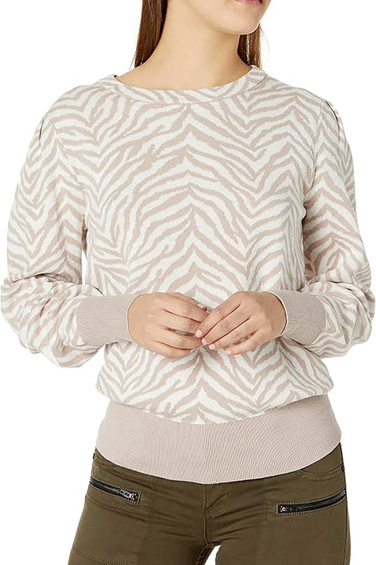 ANIMAL JACQUARD BLOUSON SLEEVE SWEATER