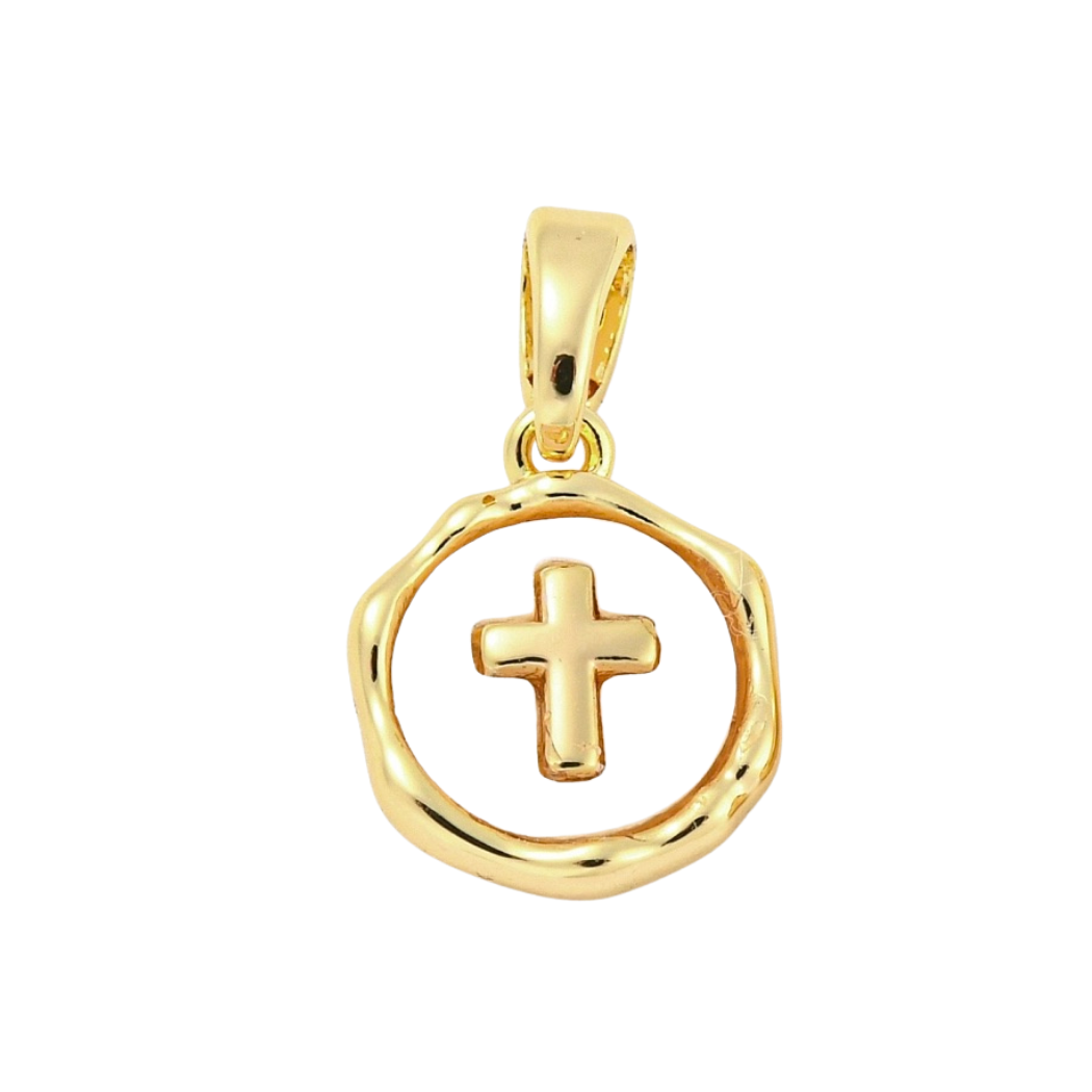 TCB Gold Pave Shell Cross Charm