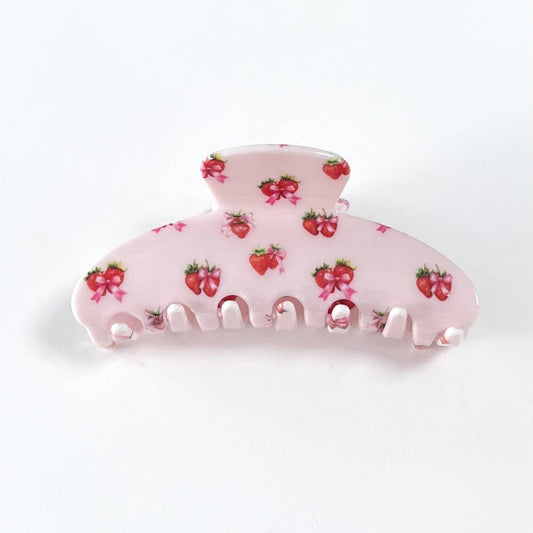 Bow Strawberry Print Hair Claw Fr