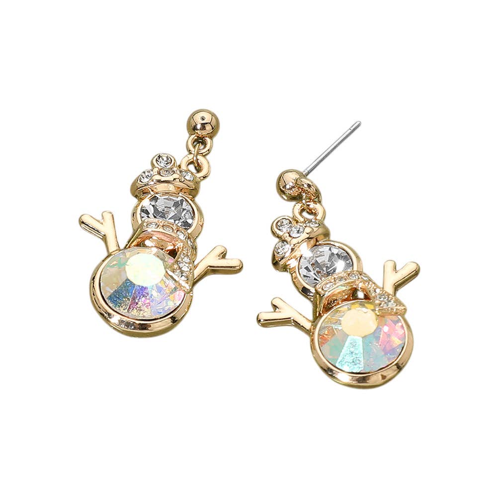 Crystal Snowman Charm Drop Dangle Earrings: Clear