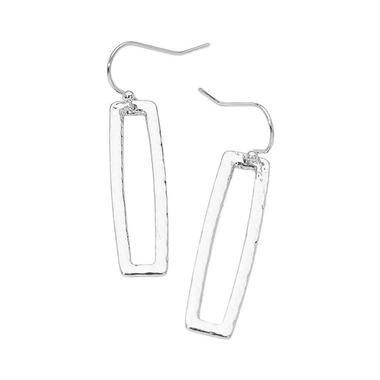 Geometric Metal Open Rectangle Drop Earrings: Rhodium