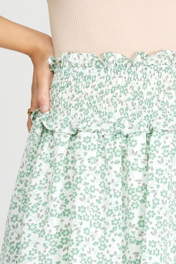 FLORAL PRINT SMOCKED WOVEN MINI SKIRT