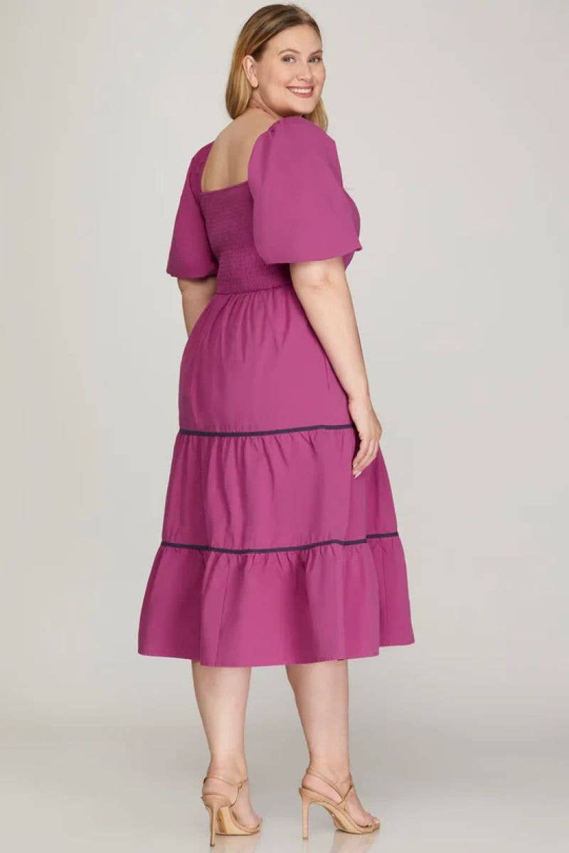 PLUS SQUARE NECKLINE AND CHARMING PUFF SLEEVES: MAGENTA