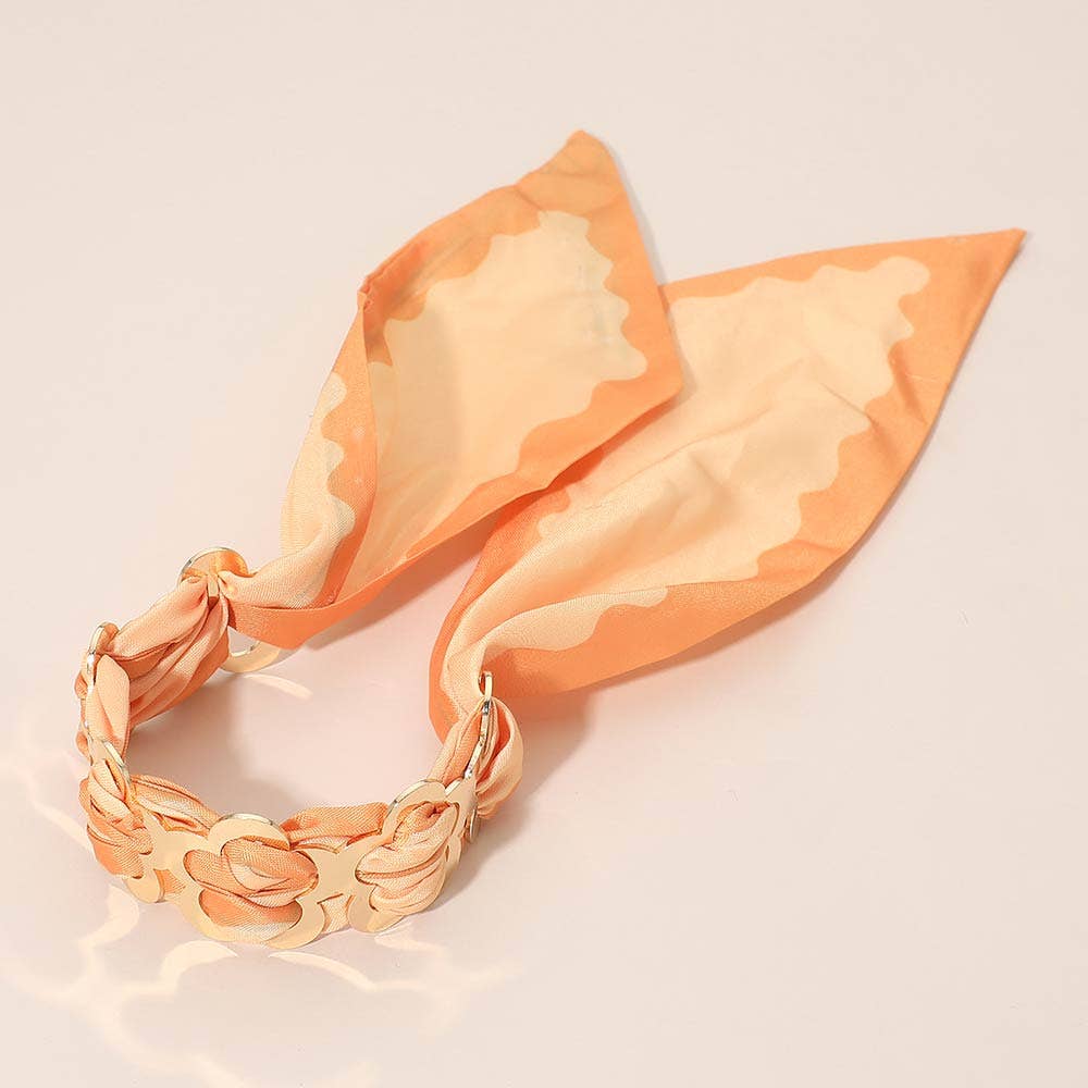 Metal Floral Ring Patterned Fabric fabric Scarf Adjustable Bracelet