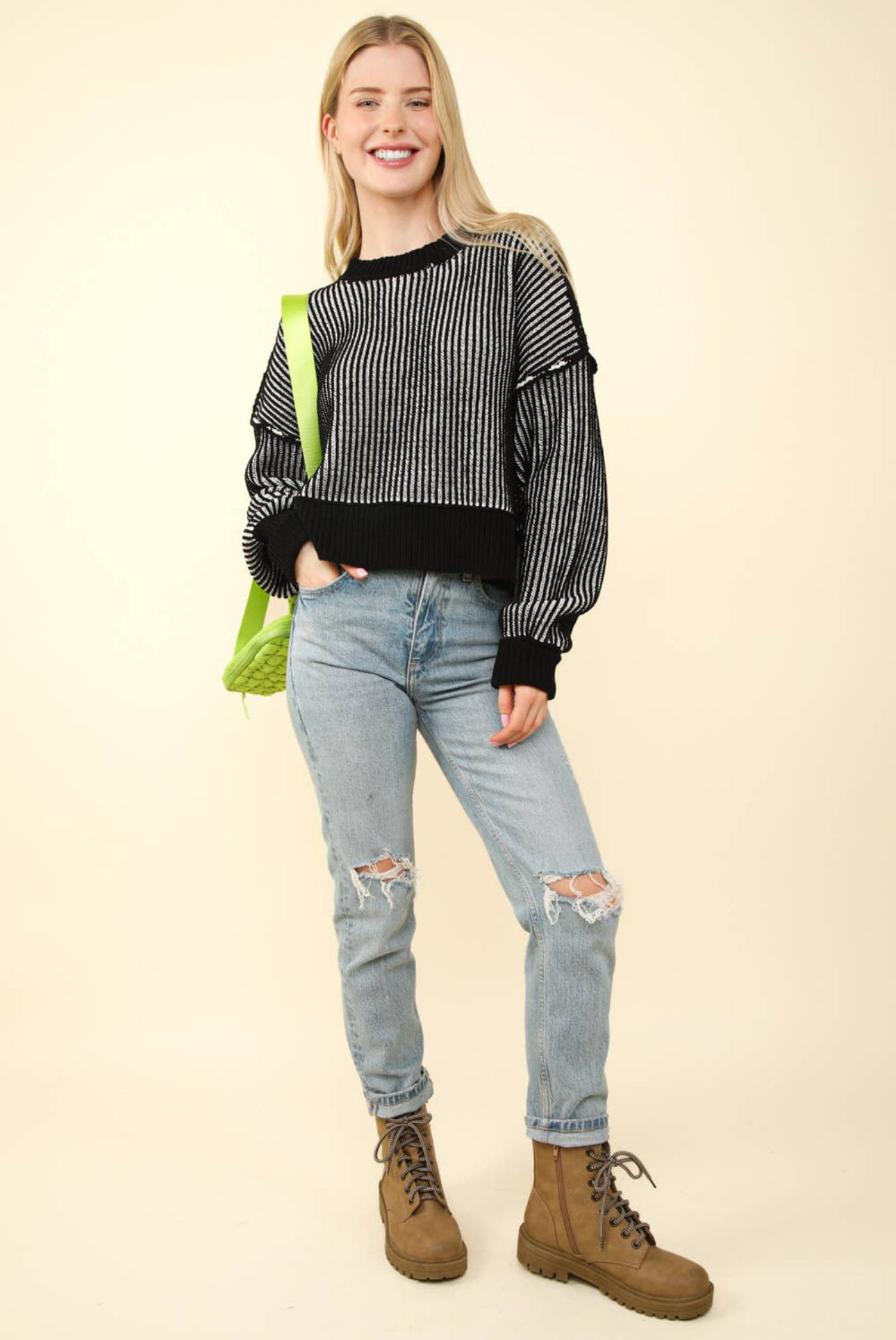 Two Tone Striped Casual Stripe Sweater