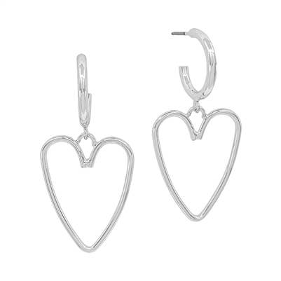 Silver Open Heart on Small Hoop 1.5" Earrings