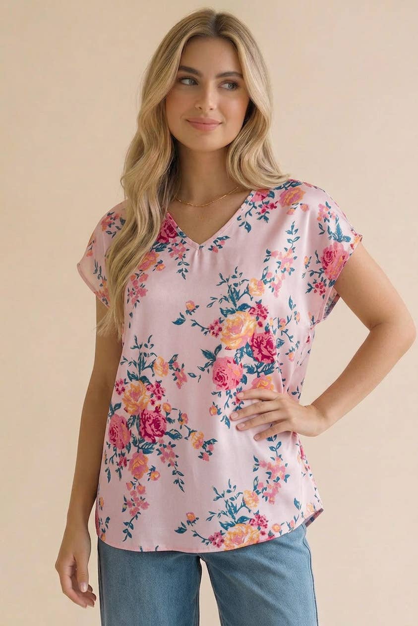 V-Neck Floral Geometric Blouse