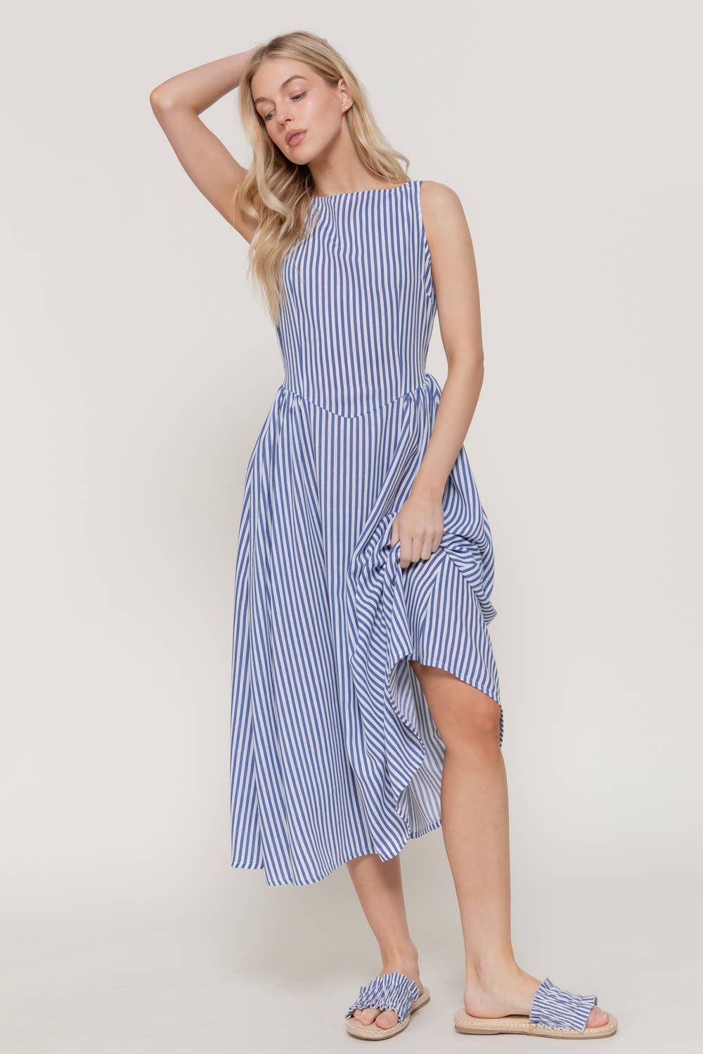 Sleeveless Stripe  Linen Dress