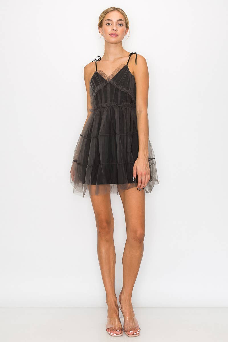 Little Black Mesh Mini Dress