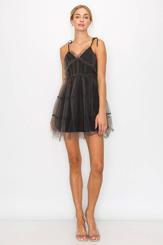 Little Black Mesh Mini Dress