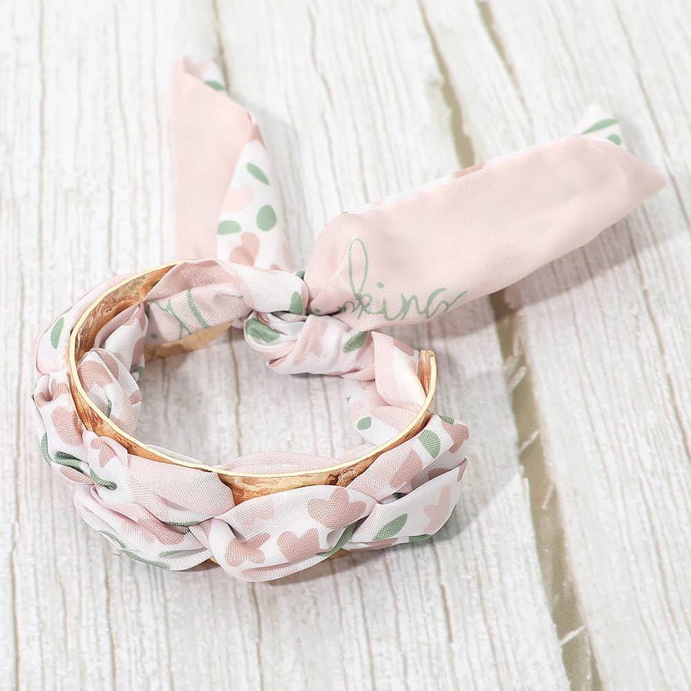 Adjustable Fabric Scarf Knot Wrap Metal Cuff Bracelet: Pink