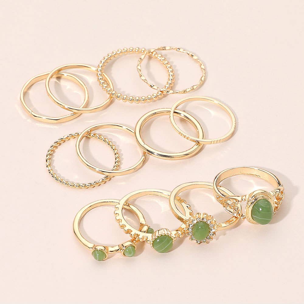 12PCS - Assorted Stacking Ring Set: Gold,Ivory