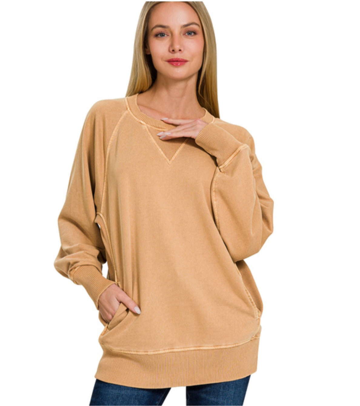 Pigment Dyed French Terry Pullover With Pockets