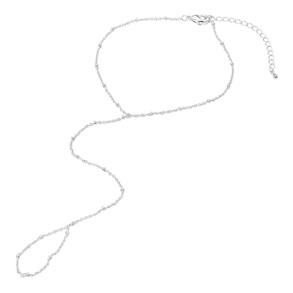 Delicate Beaded Hand Chain Bracelet: Rhodium