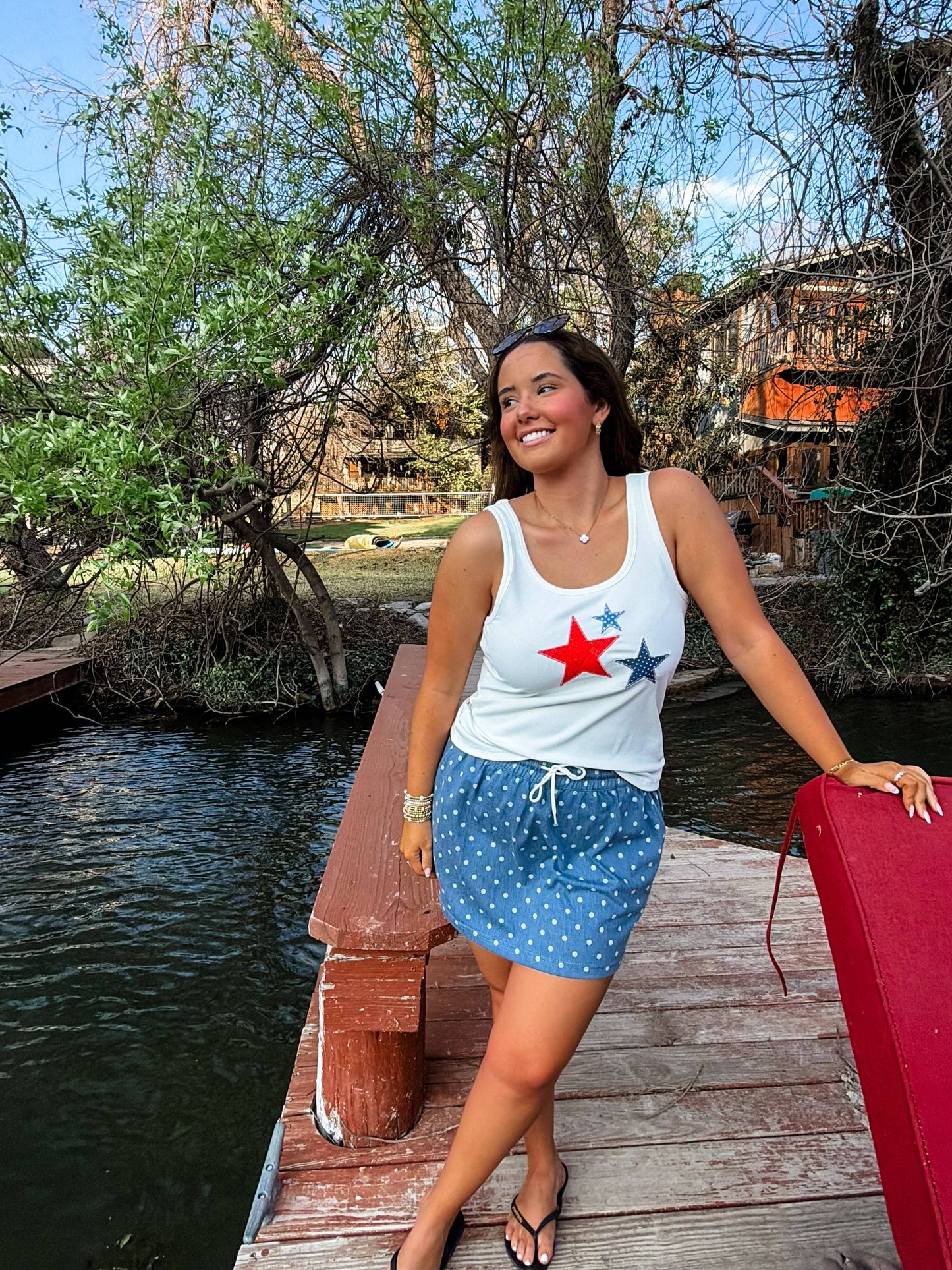 PRESLEY STRETCH DENIM SKIRT: POLKA DOT