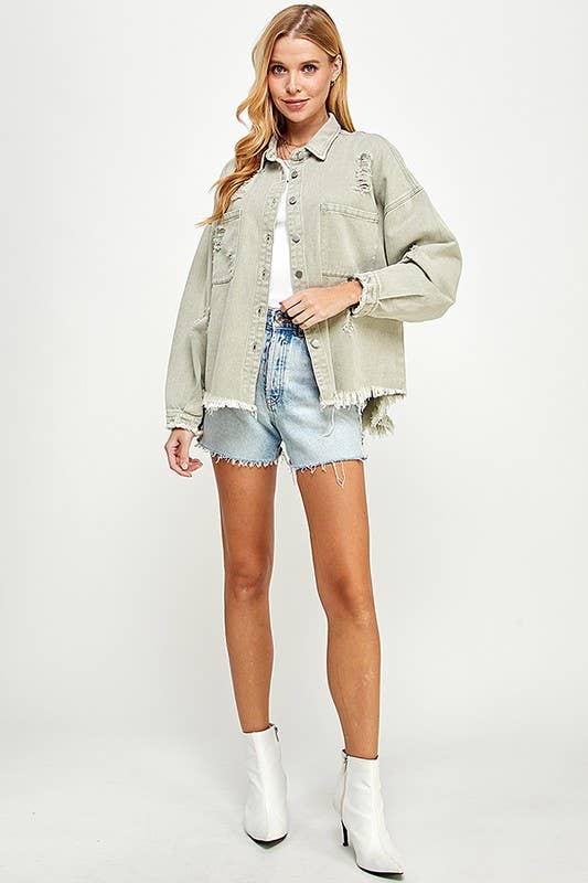 Plus Long Sleeve Distressed Jacket