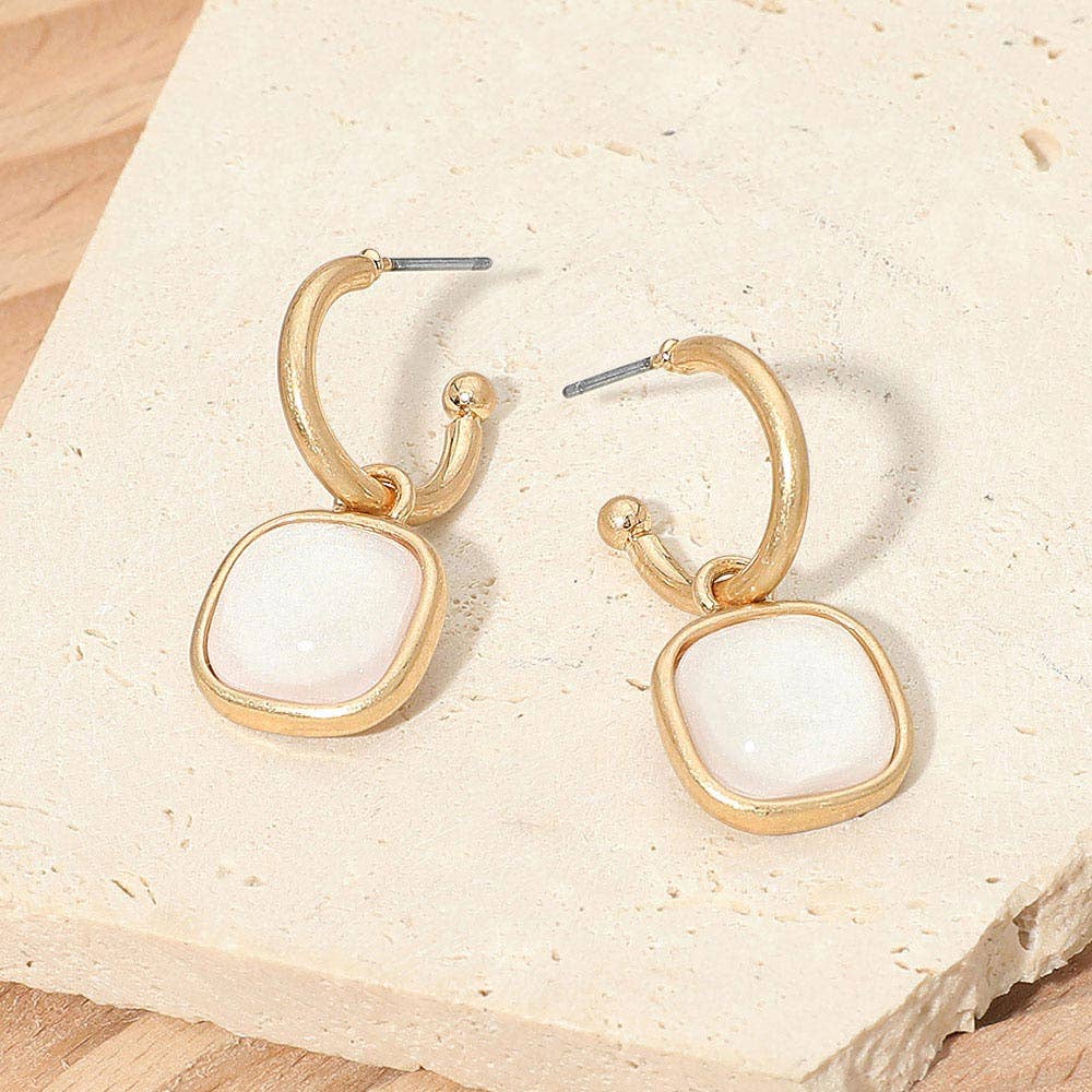 Square Stone Drop Hoop Earrings