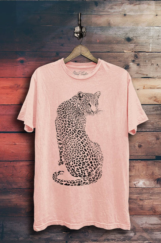 Leopard Animal Graphic Tee: Pink Mineral Wash