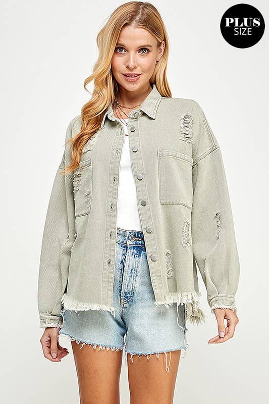 Plus Long Sleeve Distressed Jacket