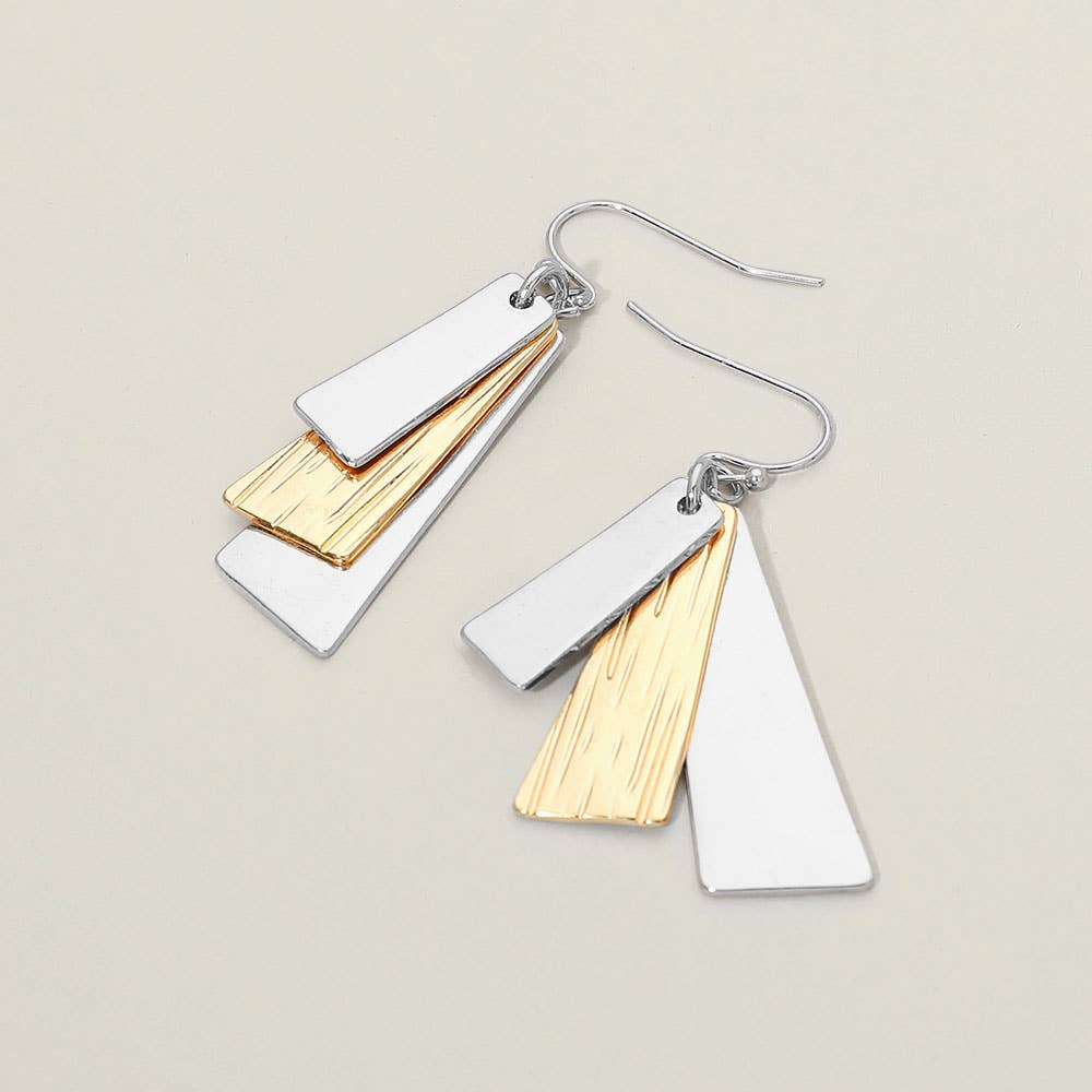 Geometric Metal Bar Drop Dangle Earrings: Gold Burnished,Silver Burnished