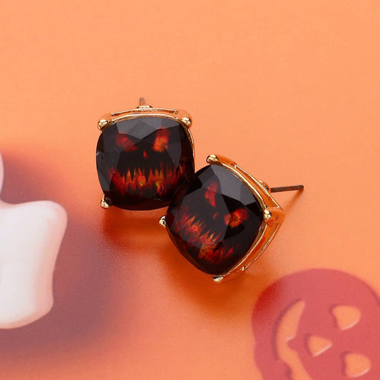 Halloween Jack-o’-lantern Face Printed Cushion Stud Earrings