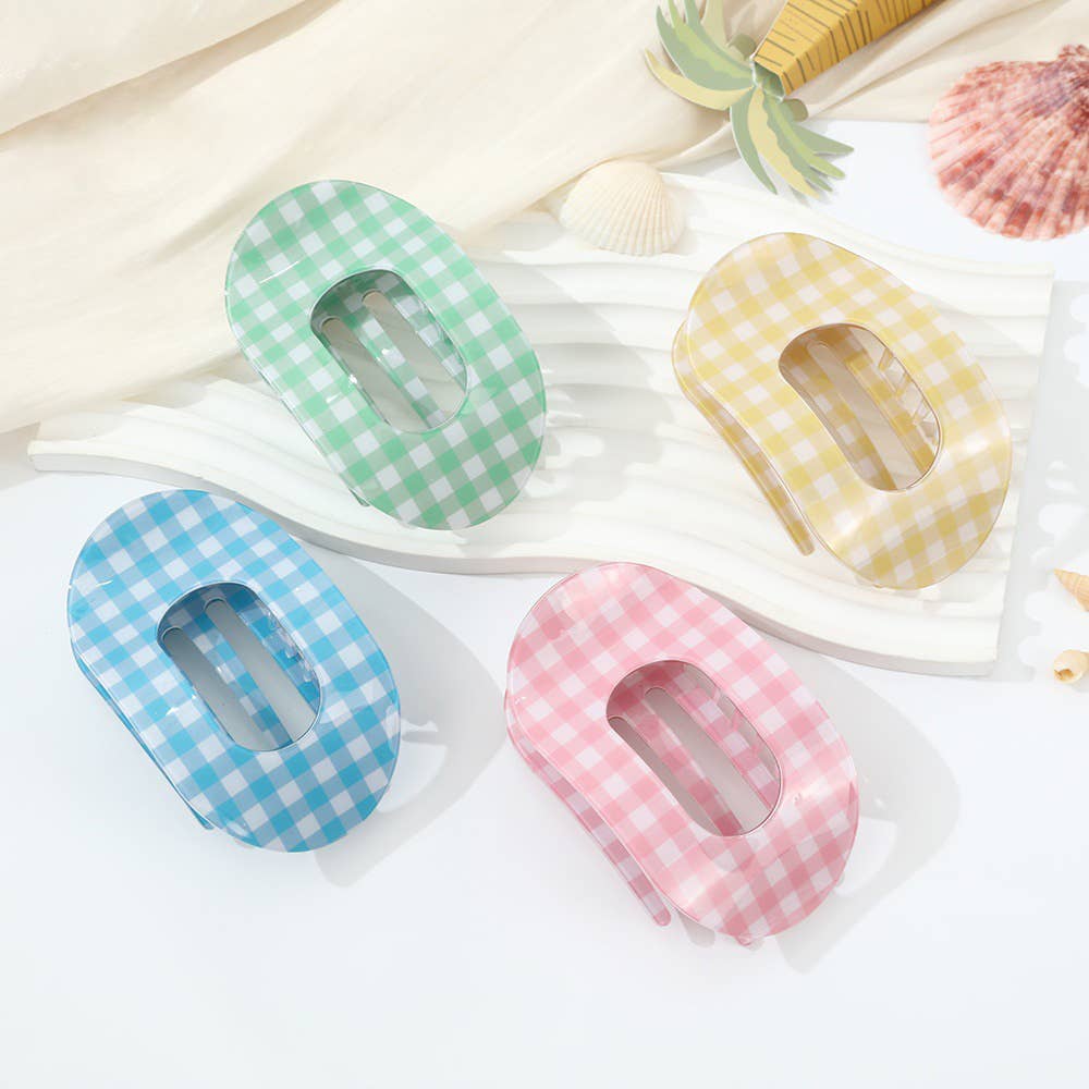 Gingham Checkered Oval Hair Clip