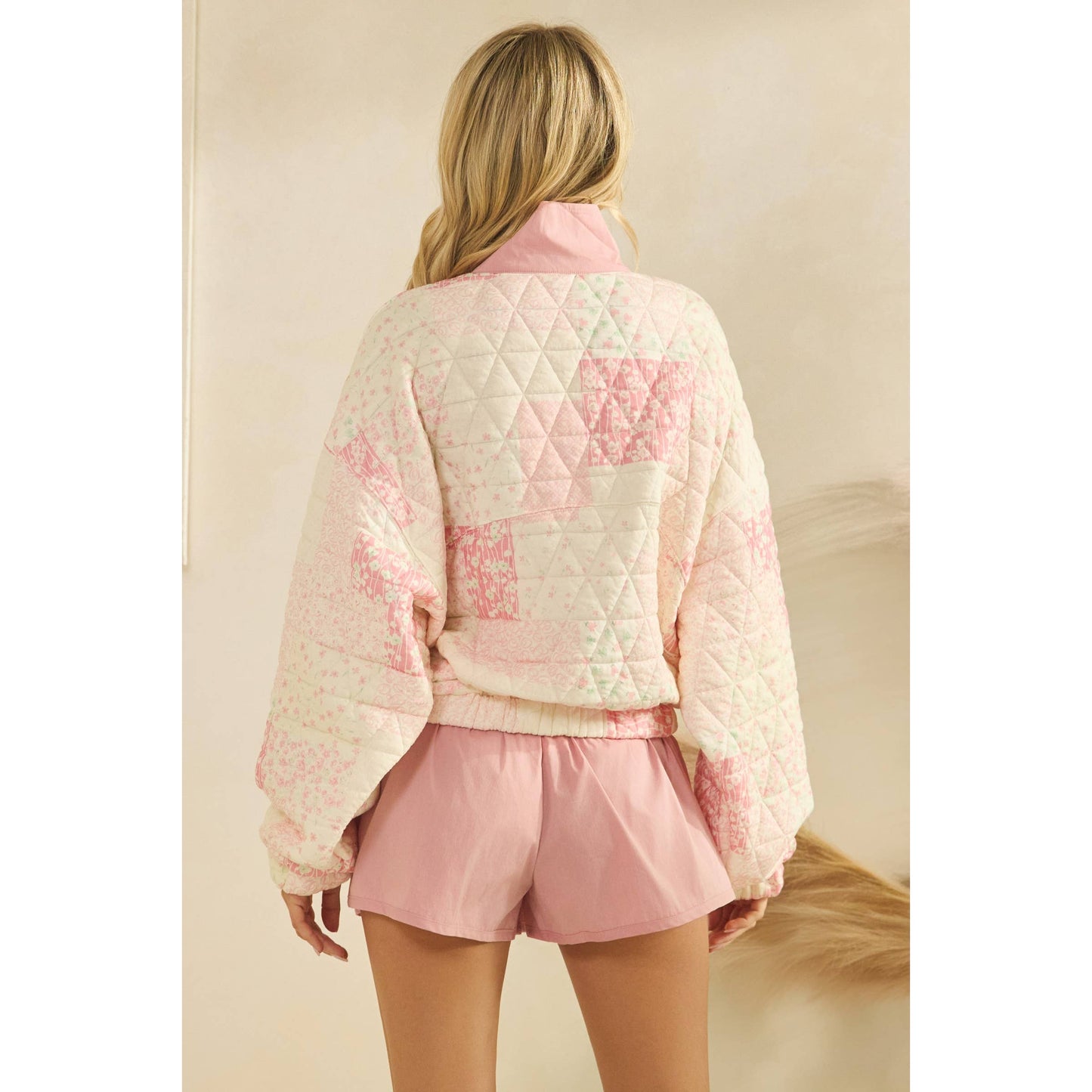 Quilted Contrast printed Quarter Button Sweatshirt